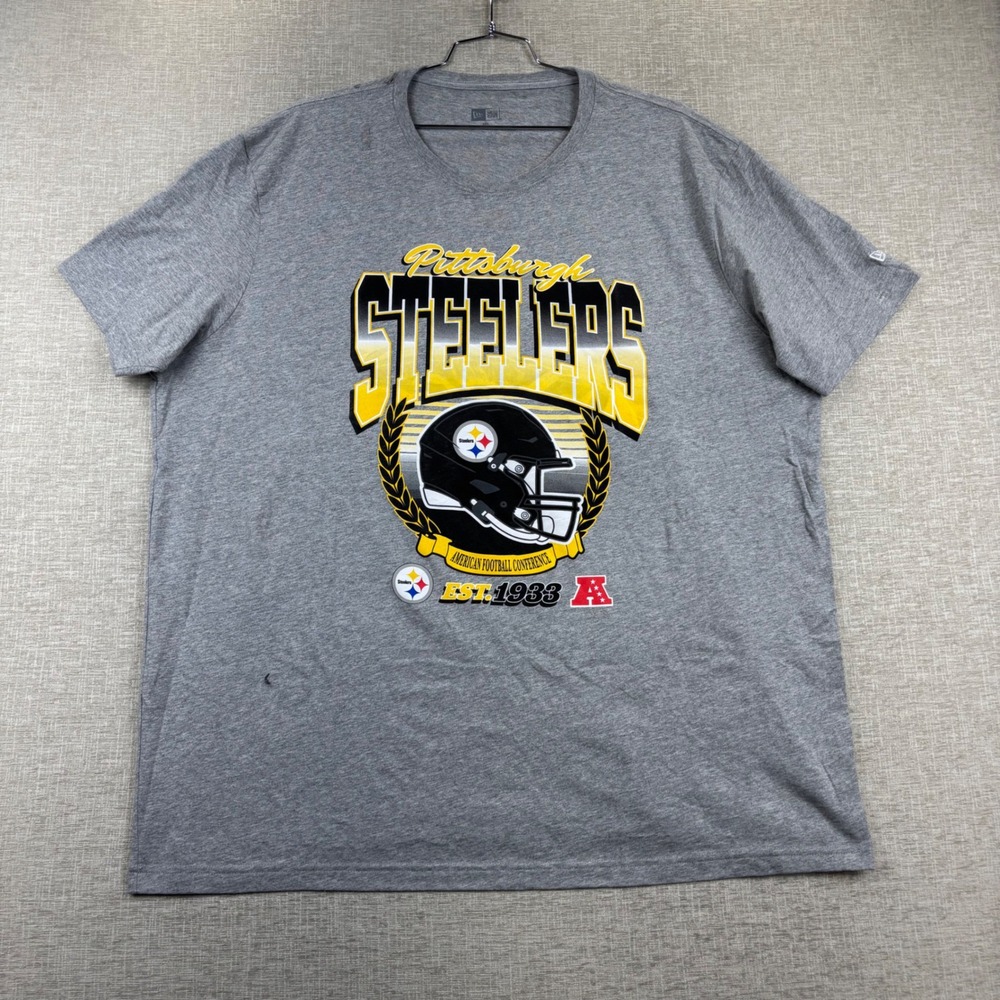 New Era Pittsburgh Steelers Mens 3XL Gray Graphic T-Shirt EST 1933 Helmet Tee